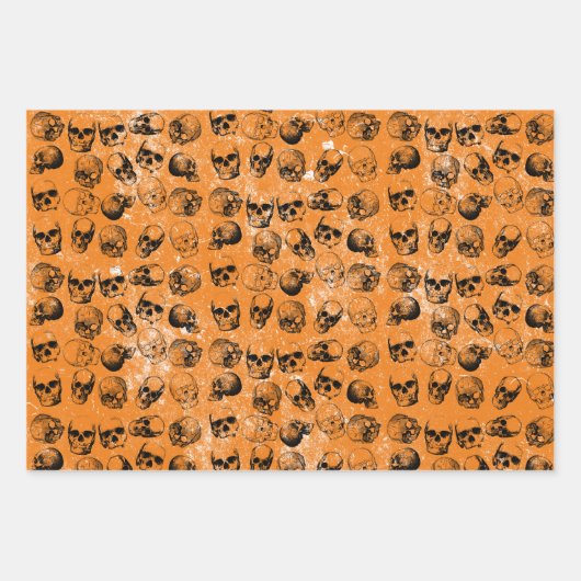 Orange Boo Halloween Spooky Skull Pattern Geschenkpapier Set (Vorderseite 2)