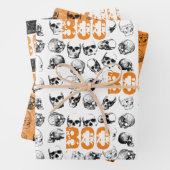 Orange Boo Halloween Spooky Skull Pattern Geschenkpapier Set (Beispiel)