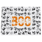 Orange Boo Halloween Spooky Skull Pattern Große Geschenktüte (Vorderseite)