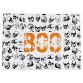 Orange Boo Halloween Spooky Skull Pattern Große Geschenktüte (Rückseite)
