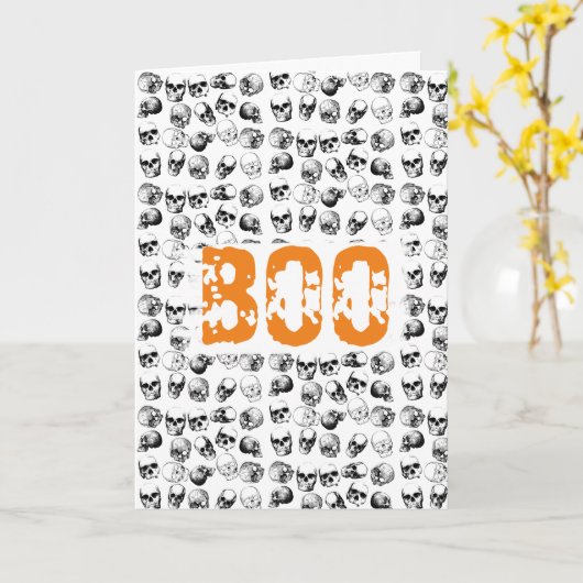 Orange Boo Halloween Spooky Skull Pattern Karte (Gelbe Blume)