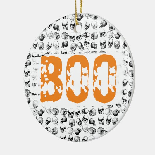 Orange Boo Halloween Spooky Skull Pattern Keramik Ornament (Links)