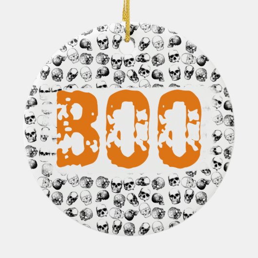 Orange Boo Halloween Spooky Skull Pattern Keramik Ornament (Hinten)
