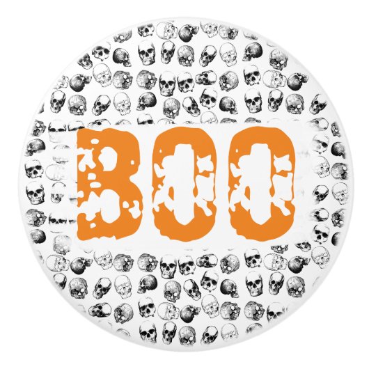 Orange Boo Halloween Spooky Skull Pattern Keramikknauf (Vorderseite)