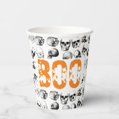 Orange Boo Halloween Spooky Skull Pattern Pappbecher (Rückseite)