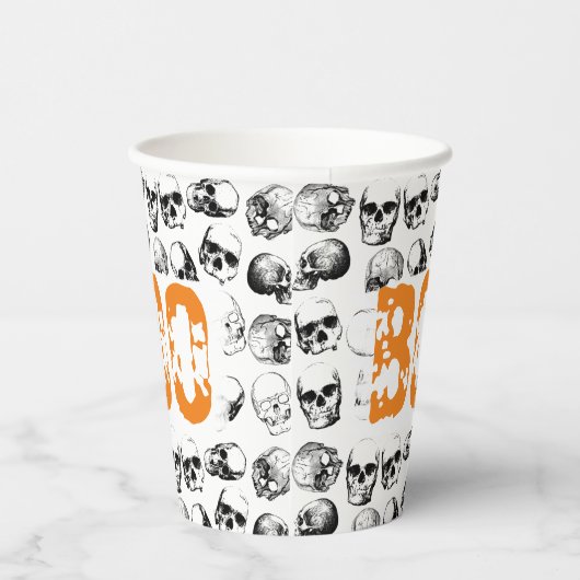 Orange Boo Halloween Spooky Skull Pattern Pappbecher (Rechts)