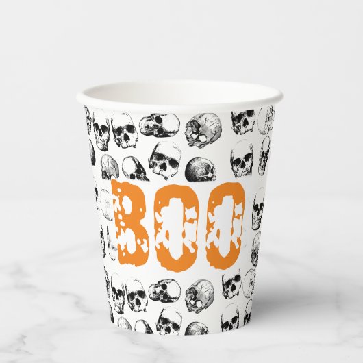 Orange Boo Halloween Spooky Skull Pattern Pappbecher (Vorderseite)
