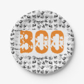 Orange Boo Halloween Spooky Skull Pattern Pappteller (Vorderseite)
