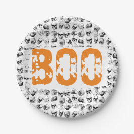 Orange Boo Halloween Spooky Skull Pattern Pappteller