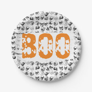 Orange Boo Halloween Spooky Skull Pattern Pappteller