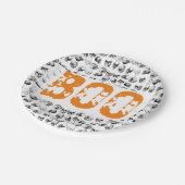 Orange Boo Halloween Spooky Skull Pattern Pappteller (Schrägansicht)