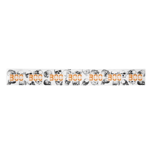 Orange Boo Halloween Spooky Skull Pattern Satinband (Vorderseite)