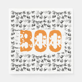 Orange Boo Halloween Spooky Skull Pattern Serviette
