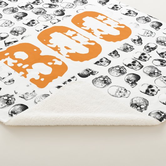 Orange Boo Halloween Spooky Skull Pattern Sherpadecke (3/4)