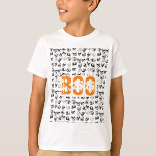 Orange Boo Halloween Spooky Skull Pattern T-Shirt