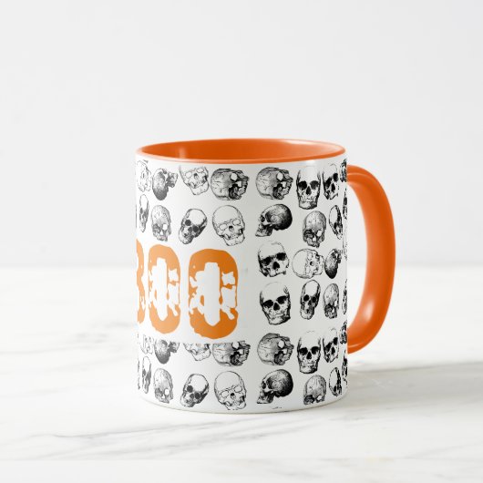 Orange Boo Halloween Spooky Skull Pattern Tasse (VorderseiteRechts)