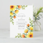 Orange Botanical Blossom Wedding Einladung (Stehend Vorderseite)
