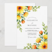 Orange Botanical Blossom Wedding Einladung (Vorne/Hinten)