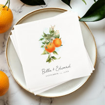 Orange Botanical Boho Wedding Napkins