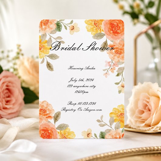 ORANGE BOTANICAL BRIDAL SHOWING INVITATION SAVE THE DATE