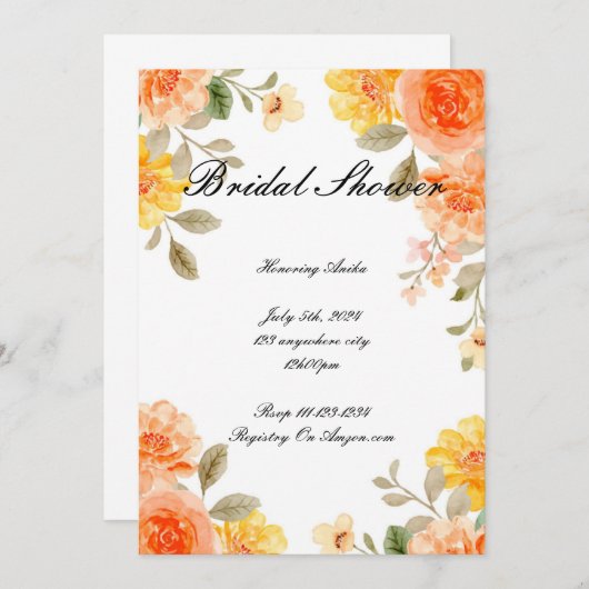 ORANGE BOTANICAL BRIDAL SHOWING INVITATION SAVE THE DATE (Vorne/Hinten)