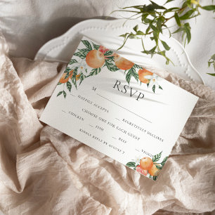 Orange Botanical Citrus Modern Wedding RSVP Einladung