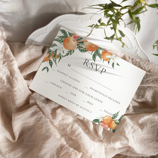 Orange Botanical Citrus Modern Wedding RSVP Einladung