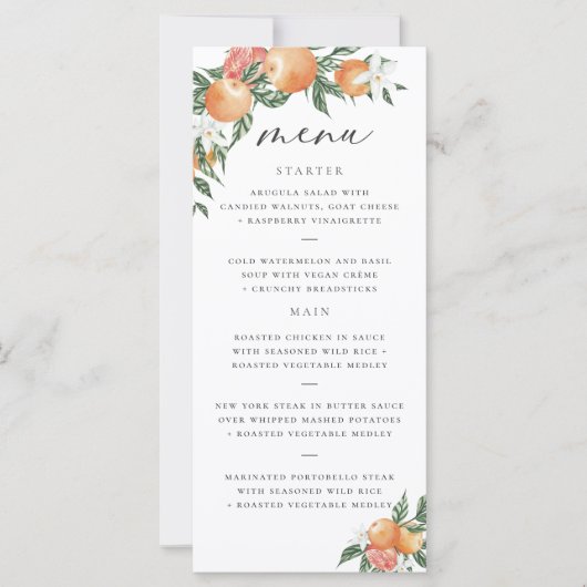 Orange Botanische Zitrusfrüchte Modernes Hochzeitm (Vorderseite)