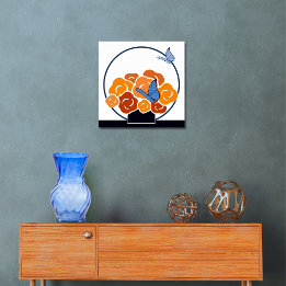 Orange Bouquet & Blue Butterflies Square Poster