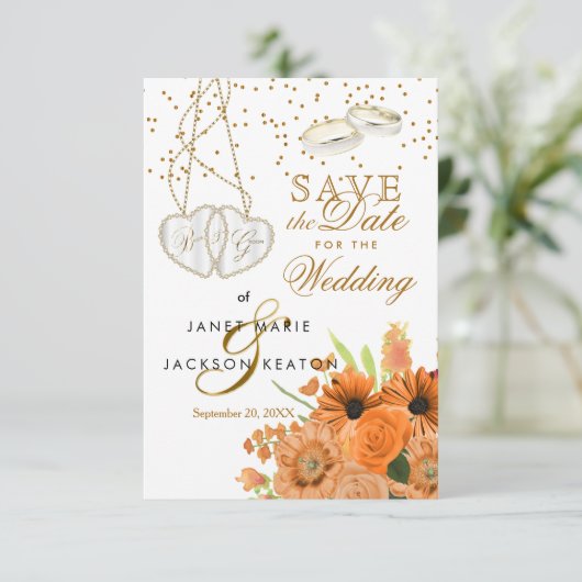 Orange Bouquet Blume Save the Date (Stehend Vorderseite)