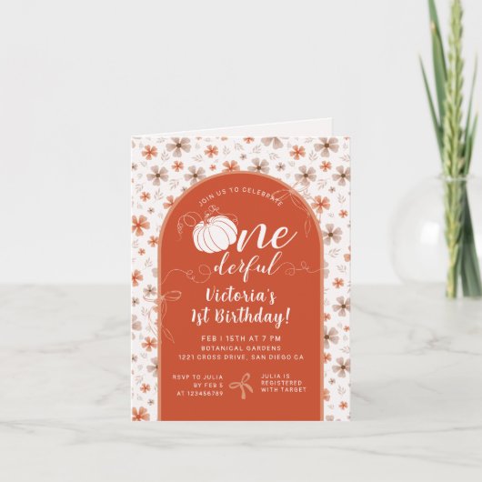 ORANGE BOW & ARCH FALL PUMPKIN FLOWERS BIRTHDAY EINLADUNG (Vorderseite)