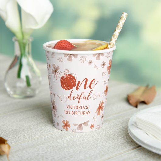 ORANGE BOW & ARCH FALL PUMPKIN FLOWERS BIRTHDAY PAPPBECHER (In Situ)