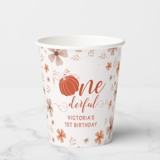 ORANGE BOW & ARCH FALL PUMPKIN FLOWERS BIRTHDAY PAPPBECHER (Rückseite)