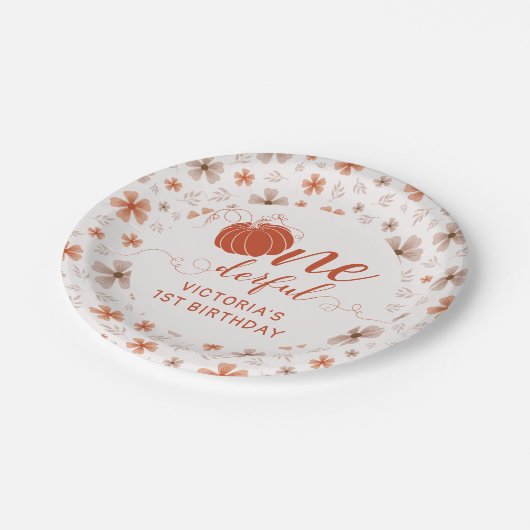 ORANGE BOW & ARCH FALL PUMPKIN FLOWERS BIRTHDAY PAPPTELLER (Schrägansicht)