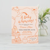 Orange Bow Baby brütet Tea Brunch Baby Dusche Einladung (Stehend Vorderseite)