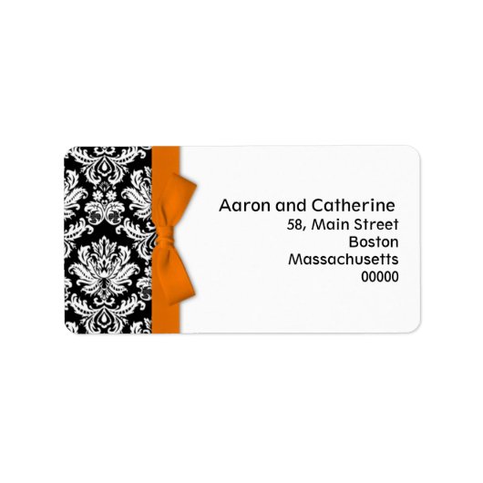 Orange Bow Damask Address Labels Adressaufkleber (Vorne)