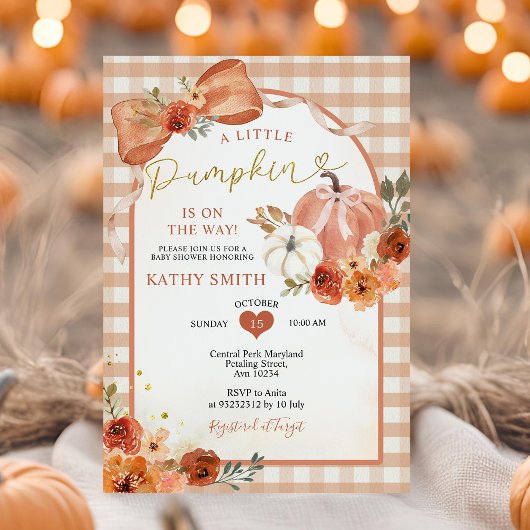 Orange Bow Fall Pumpkin Pumpkin Baby Dusche Einladung