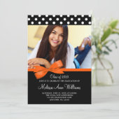 Orange Bow Polka Dot Foto Abschluss Ankündigung (Stehend Vorderseite)