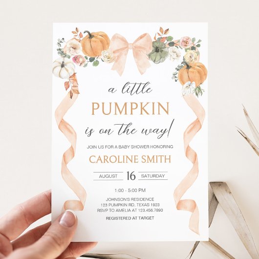 Orange Bow Pumpkin Baby Dusche Einladung