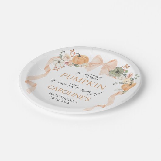 Orange Bow Pumpkin Baby Dusche Pappteller (Schrägansicht)