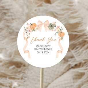 Orange Bow Pumpkin Baby Dusche Runder Aufkleber