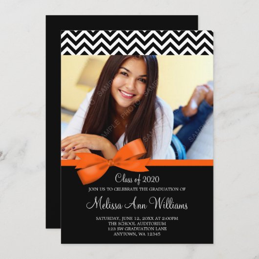 Orange Bow Zickzack Foto Abschluss Ankündigung (Vorne/Hinten)