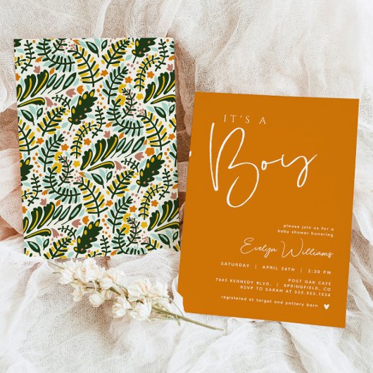 Orange Boy Baby Dusche Minimalistische Einladung