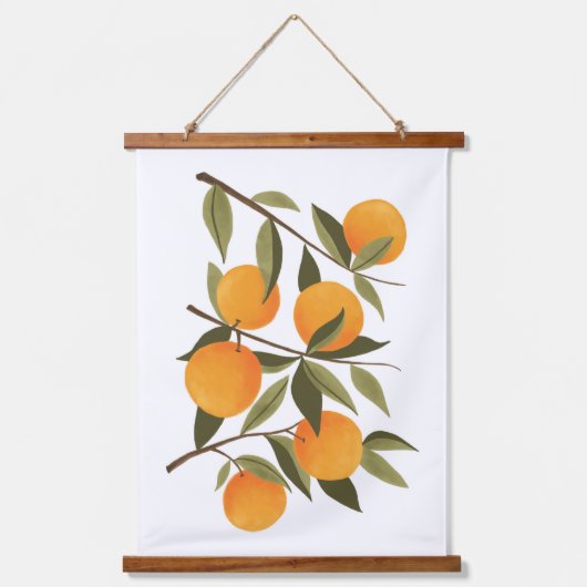 Orange Branch Botanical Citrus Wohngestaltung Wandteppich Mit Holzrahmen (Vorderseite)