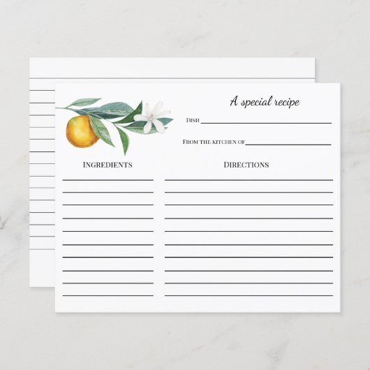 Orange Branch Brautparty Rezeptkarte (Vorne/Hinten)