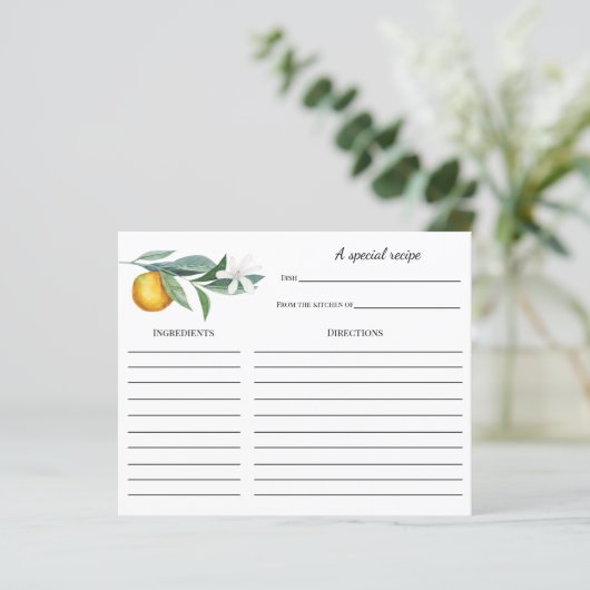 Orange Branch Brautparty Rezeptkarte (Stehend Vorderseite)