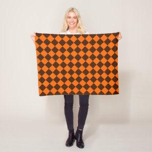 Orange-Braun-Diamant-Schachbrettmuster Fleecedecke