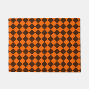 Orange-Braun-Diamant-Schachbrettmuster Fußmatte