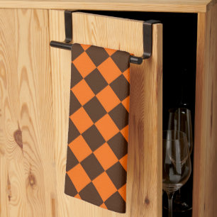 Orange-Braun-Diamant-Schachbrettmuster Geschirrtuch