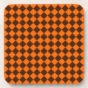 Orange-Braun-Diamant-Schachbrettmuster Getränkeuntersetzer